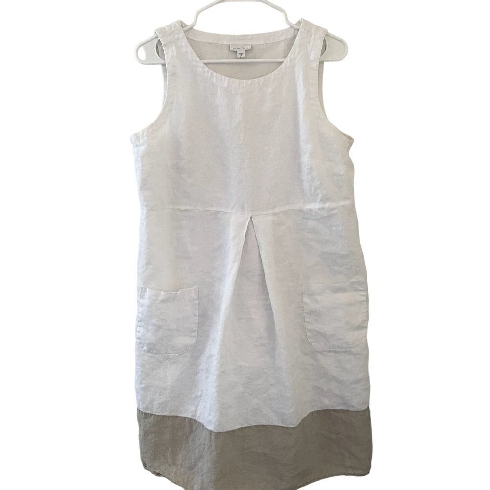 J.Jill Love Linen white and tan linen summer sundress‎ casual lightweight spring